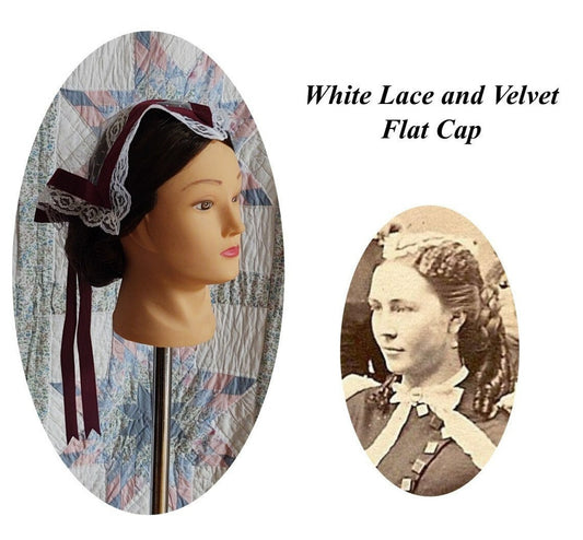 White Tulle Lace Day Cap - Daycap - Flat Cap - Historical Headcovering, Breakfast Cap, Civil War, Dickens, Headpiece