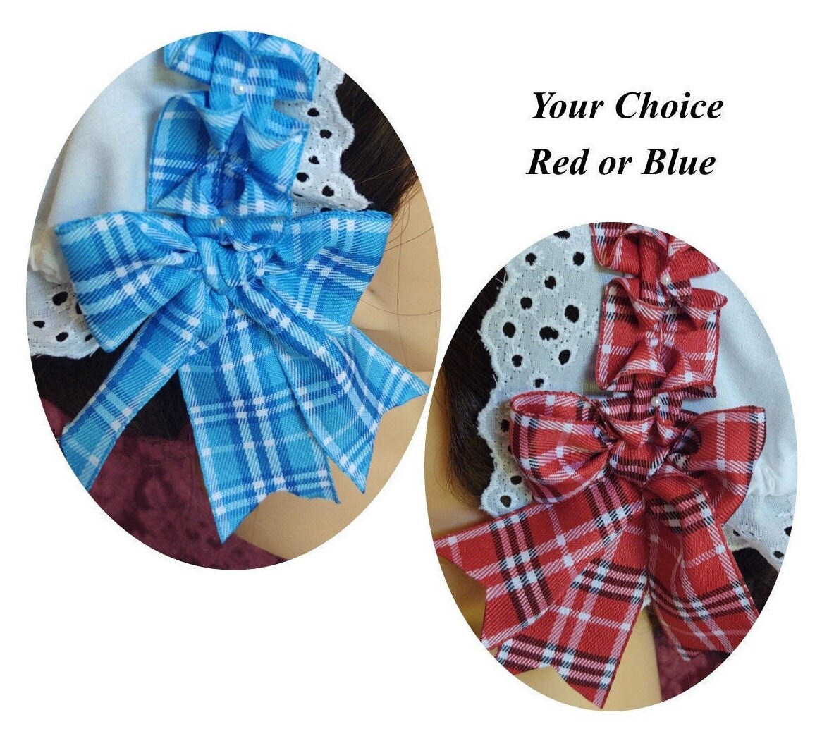 Plaid Ribbon Trimmed White Cotton Day Cap/ Morning Cap - colonial, regency, civil war, Victorian, Historical headwear,