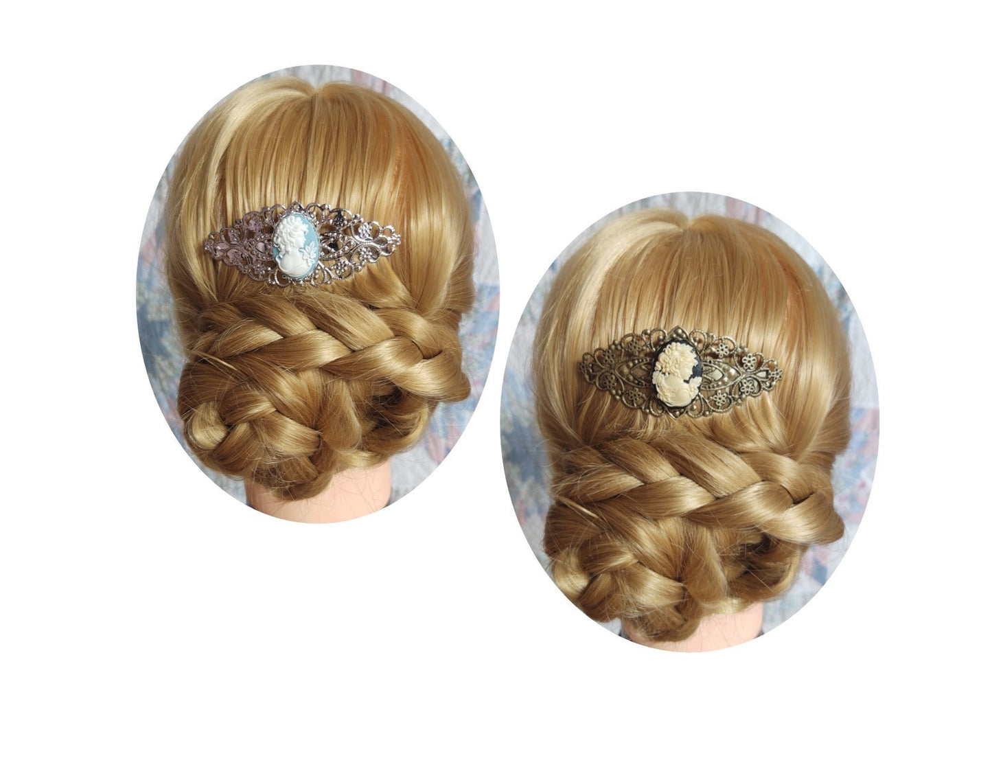 Pink Cameo with Silver Filigree Hair Comb, 19th Century Hair Accessory, Victorian, Prom, Evening, Prom, Bridal