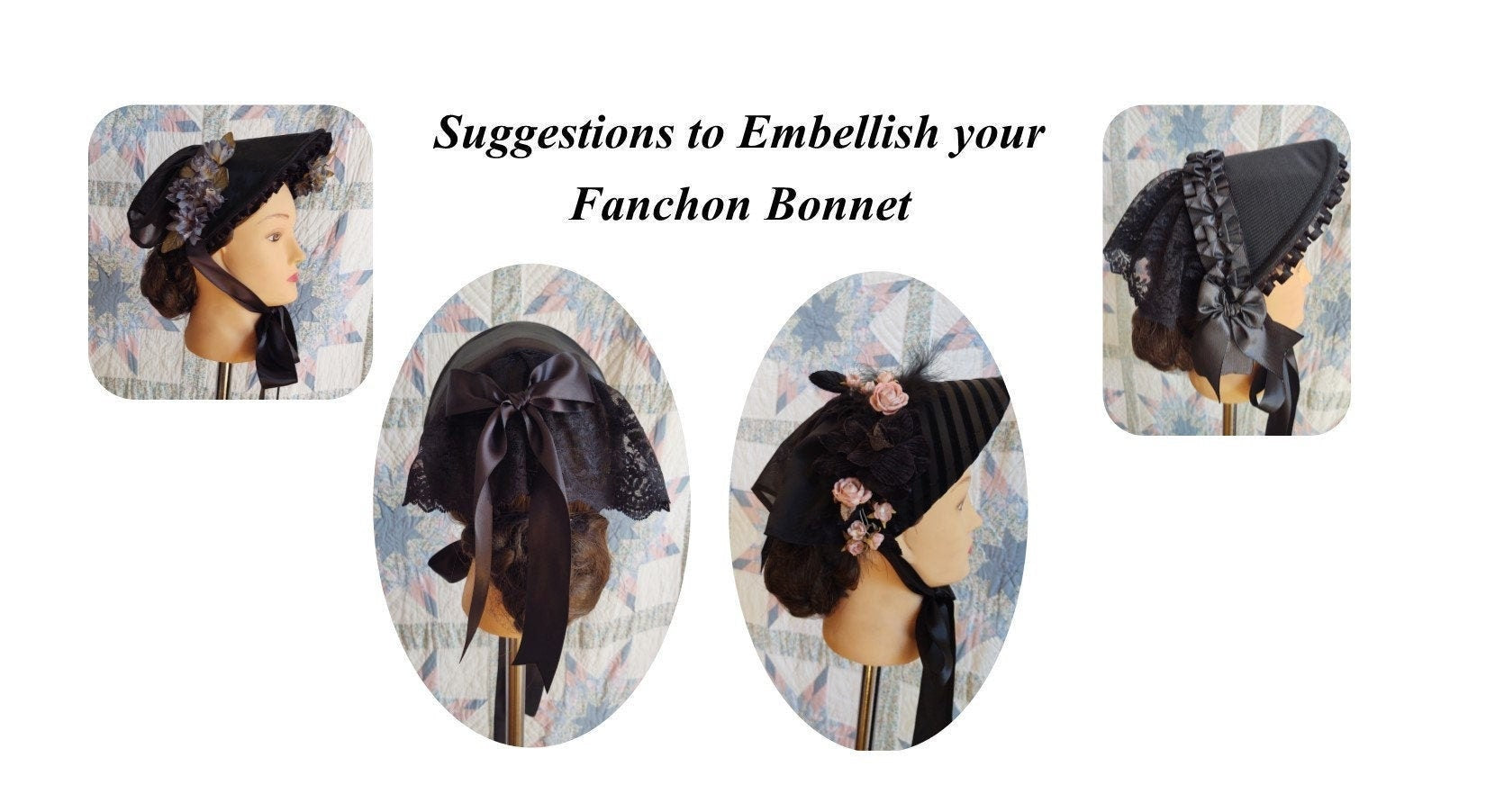 Velvet Fanchon Bonnet, 9 COLORS, Dinner Bonnet - Empire Bonnet - Civil War - 19th century Victorian
