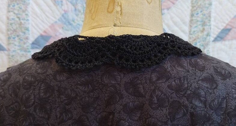 Lady's Crocheted BLACK Mourning Collar Made from 19th Century pattern - New, Handmade, detachable, 19th Century, Victorian, Made in USA