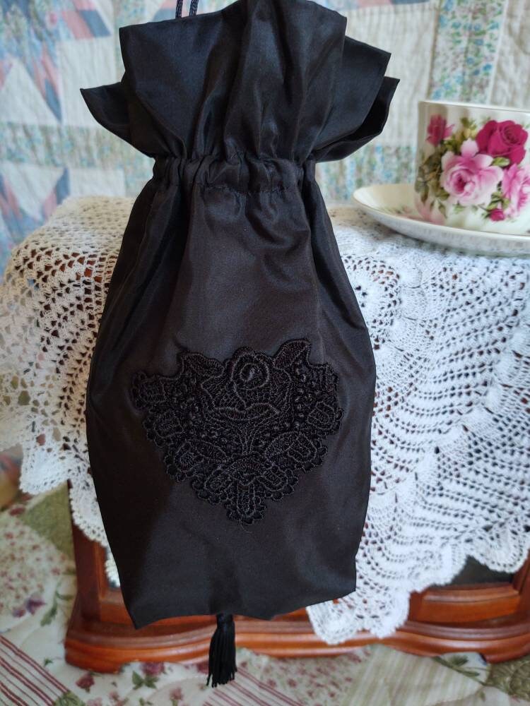 Reticule drawstring bag, 19th Century Victorian purse, Evening, Civil War, Edwardian, Regency, Mourning, 1820's & up, Ladies Ditty Bag