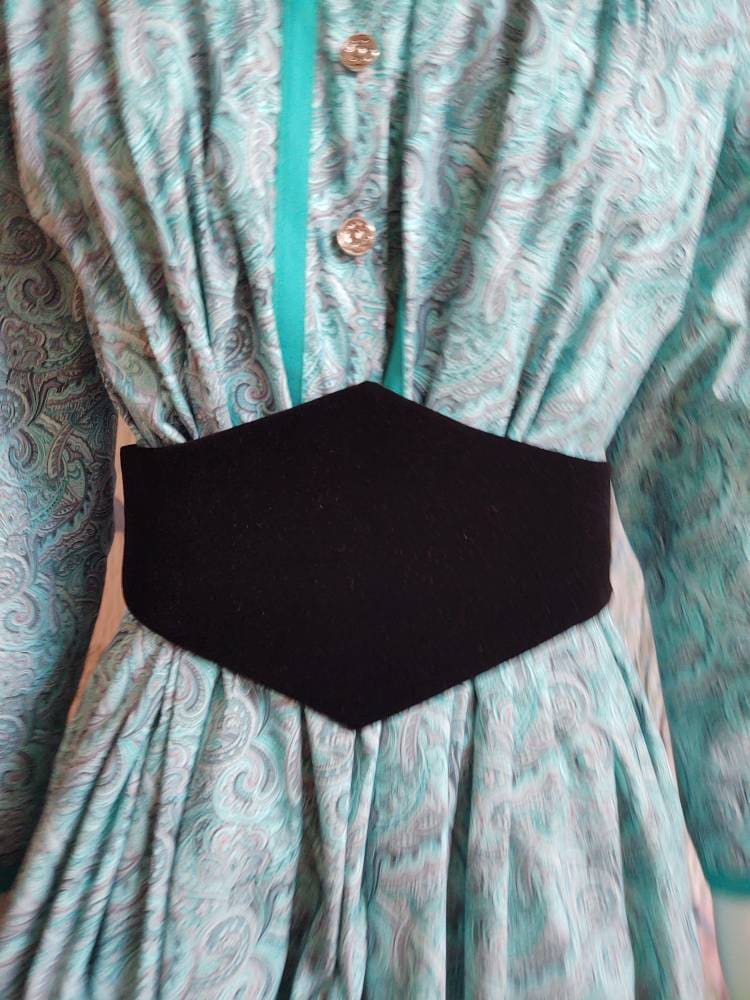 Plain Black Velvet Medici Belt- Double Pointed, Civil War, 19th Century Victorian, Cumberbund, Sash Belt