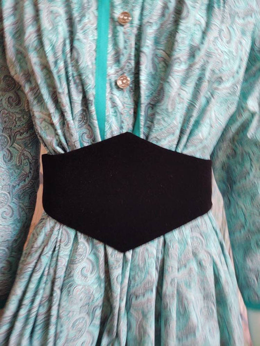 Plain Black Velvet Medici Belt- Double Pointed, Civil War, 19th Century Victorian, Cumberbund, Sash Belt