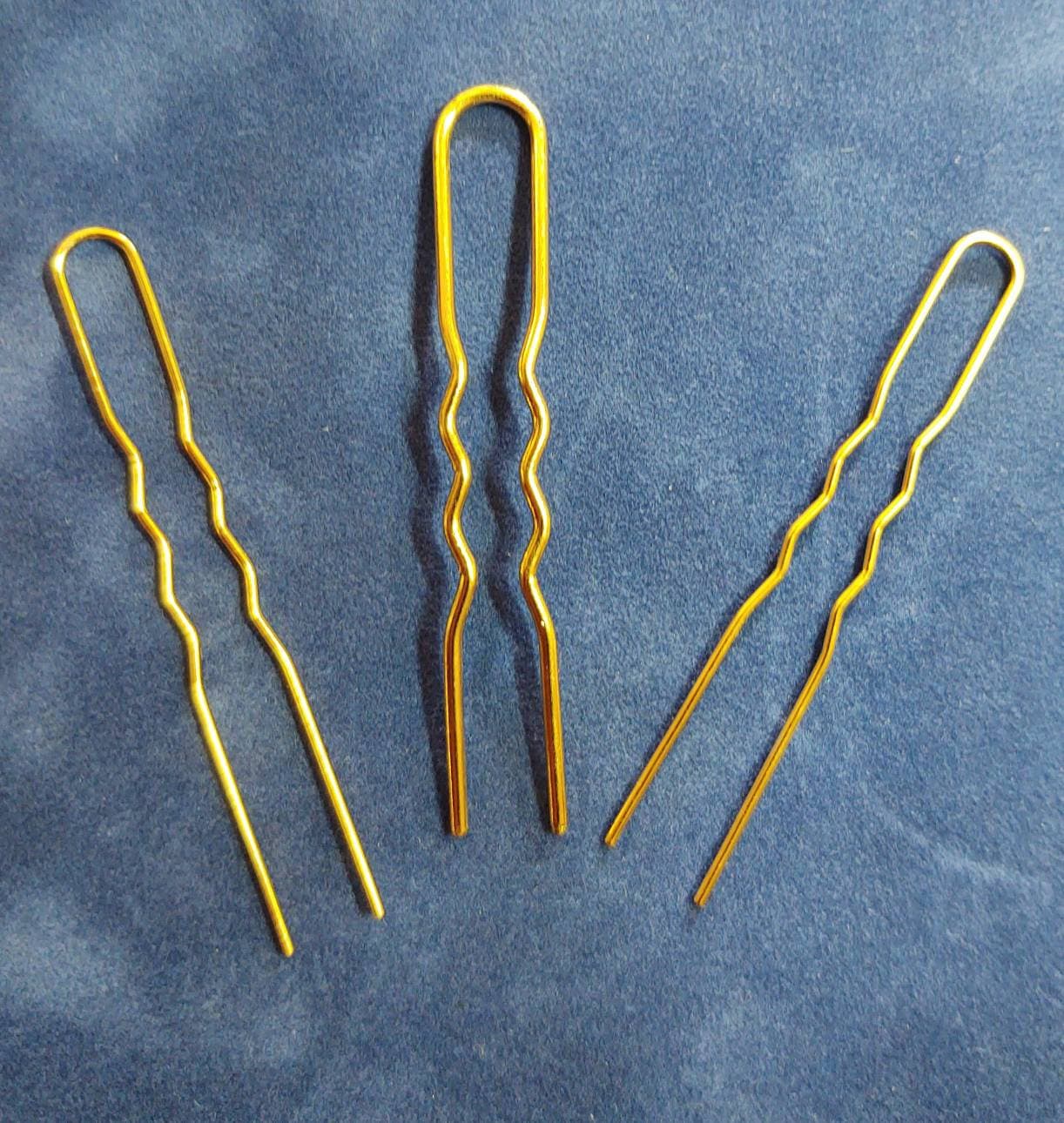 12 Brass hair pins, Victorian, U-pins, bun holder, french twist pins, Hair forks, 19th Century Hair Accessory, Historical, reproduction