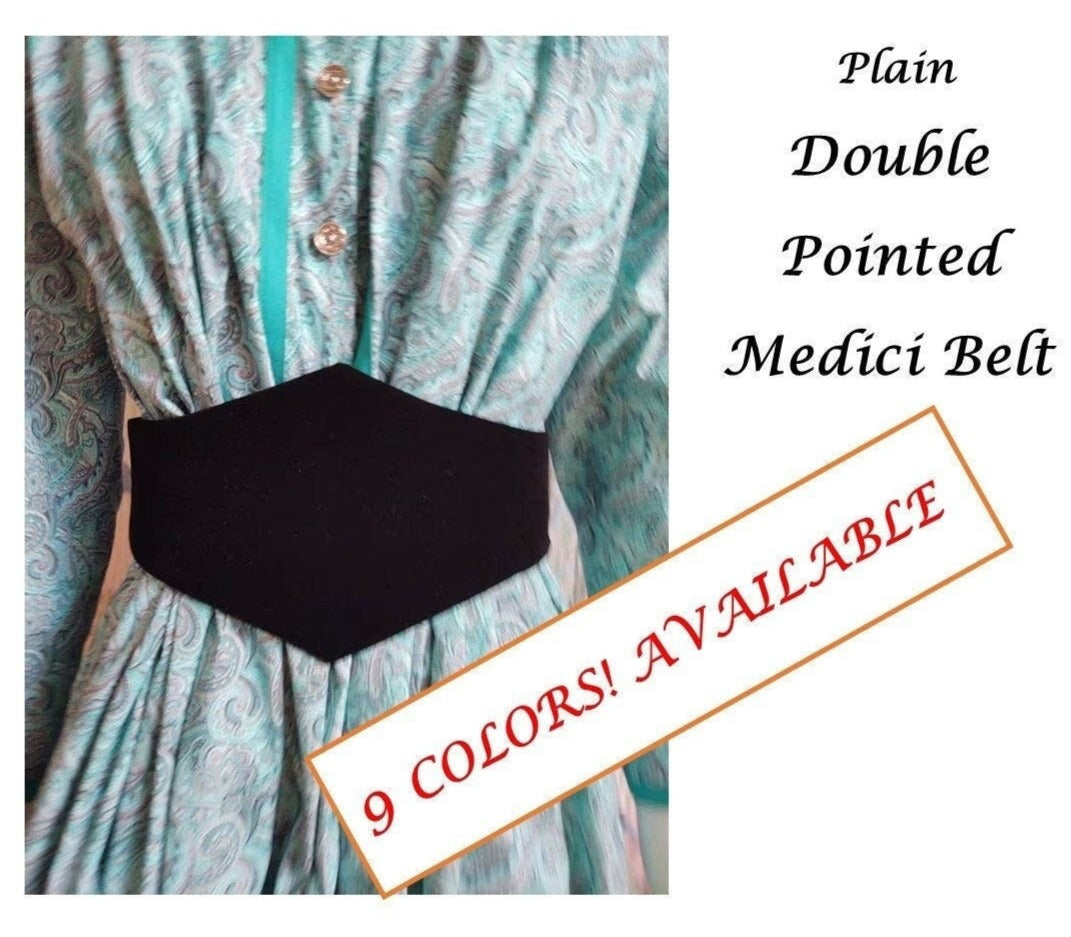 Plain Velvet Medici Belt- Double Pointed - 9 COLORS ,Civil War, 19th Century Victorian, Cummerbund, Sash Belt
