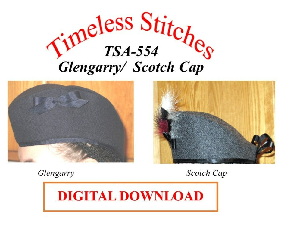 TSA-554 Glengarry - Scotch Cap Sewing Pattern, 19th Century Headwear Pattern DIGITAL DOWNLOAD