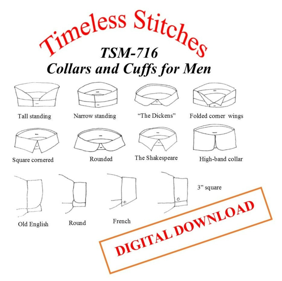 TSM-716 Collars and Cuffs for Men's Shirts Sewing Pattern, Detachable Collars and Cuffs, DIGITAL DOWNLOAD
