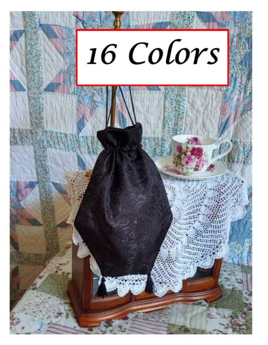 Angular Reticule In 16 Colors, drawstring bag, Victorian purse, Civil War, Edwardian, Regency