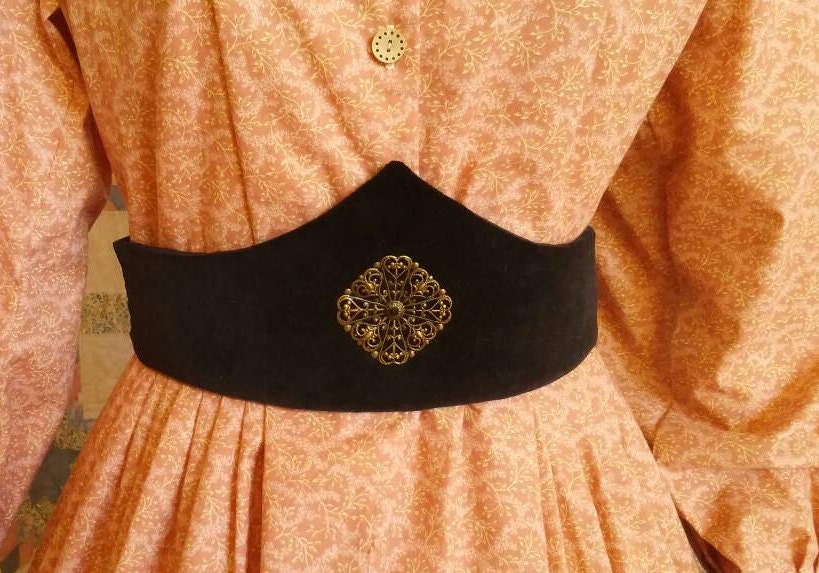 Black Velvet Medici Belt with Brass Filigree Accent