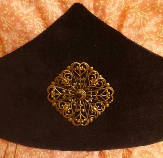 Black Velvet Medici Belt with Brass Filigree Accent