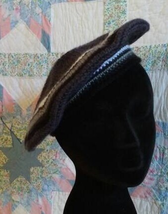Men's Crocheted Tam - Smokey Grey, white and grey - Camp Hat - Tam O'Shanter, Irish and Scottish, Civil War, fatigue cap