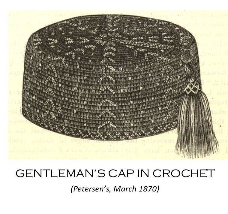Men's Crocheted Smoking Cap in Black with Red Accent - Camp Hat