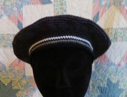 Men's Crocheted Tam - Smokey Grey, white and grey - Camp Hat - Tam O'Shanter, Irish and Scottish, Civil War, fatigue cap