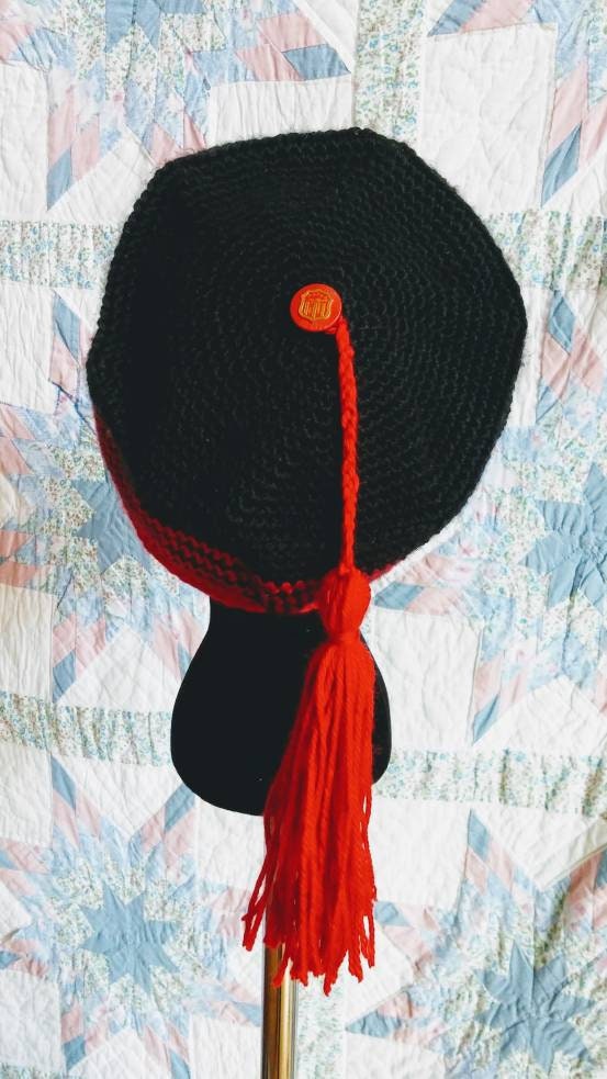 Men's Crocheted Smoking Cap in Black with Red Accent - Camp Hat
