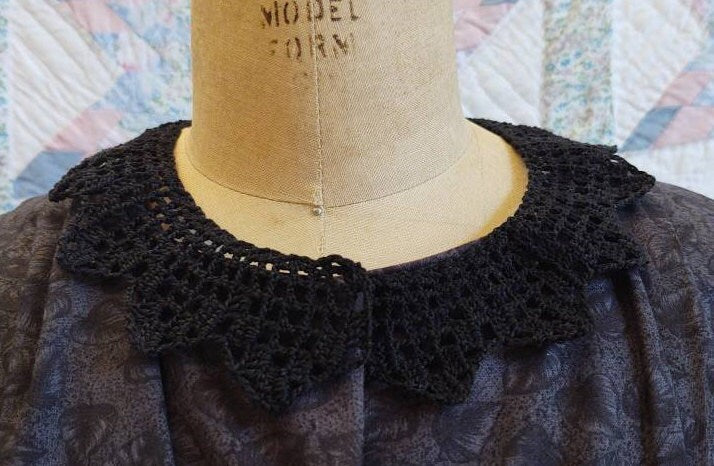 Crocheted BLACK Mourning Pointed Collar Made from 19th Century pattern - New, Handmade, detachable, 19th Century, Victorian, Made in USA