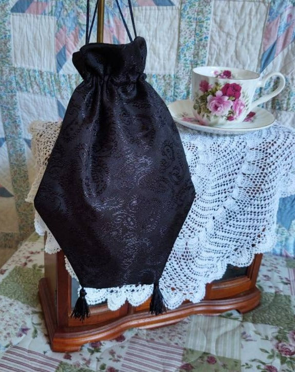 Reticule drawstring bag, 19th Century Victorian purse, Evening, Civil War, Edwardian, Regency, Mourning, 1820's & up, Ladies Ditty Bag