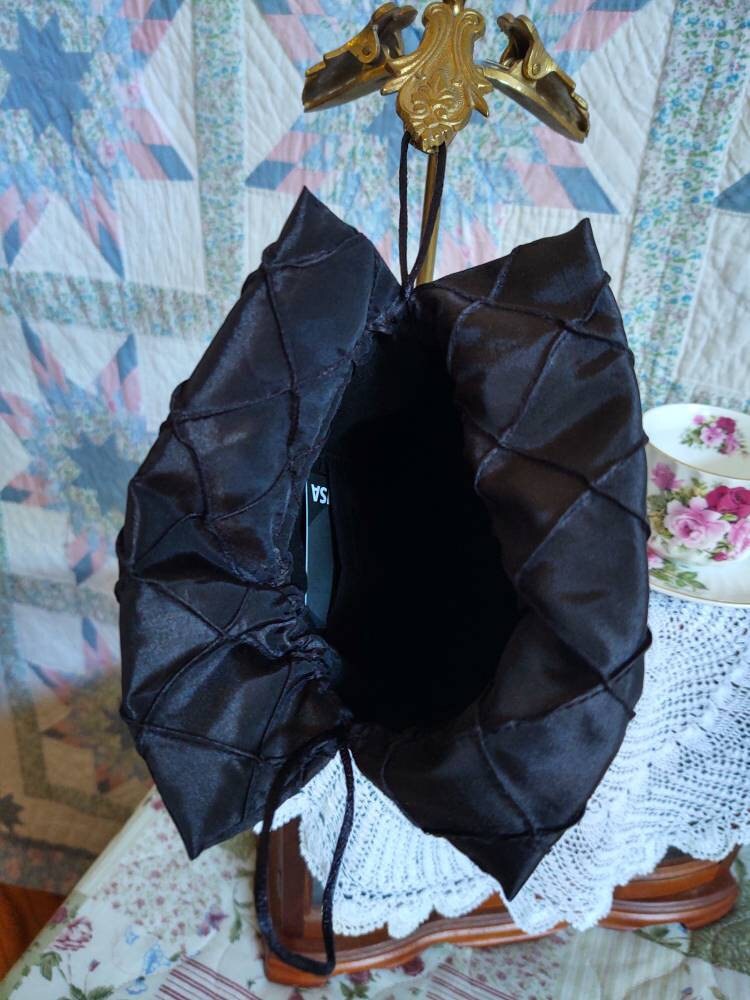 Reticule drawstring bag, 19th Century Victorian purse, Evening, Civil War, Edwardian, Regency, Mourning, 1820's & up, Ladies Ditty Bag