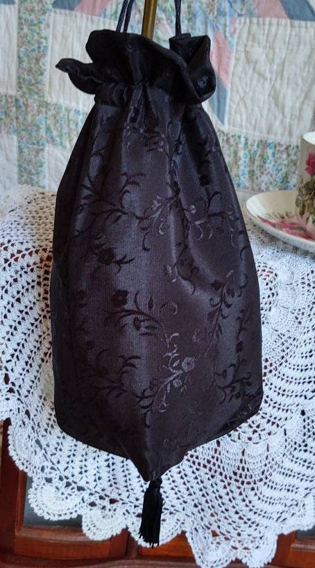 Reticule drawstring bag, 19th Century Victorian purse, Evening, Civil War, Edwardian, Regency, Mourning, 1820's & up, Ladies Ditty Bag