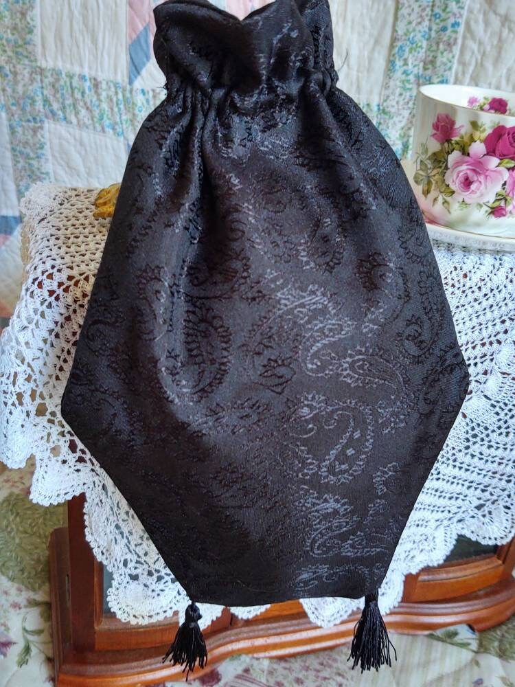 Reticule drawstring bag, 19th Century Victorian purse, Evening, Civil War, Edwardian, Regency, Mourning, 1820's & up, Ladies Ditty Bag