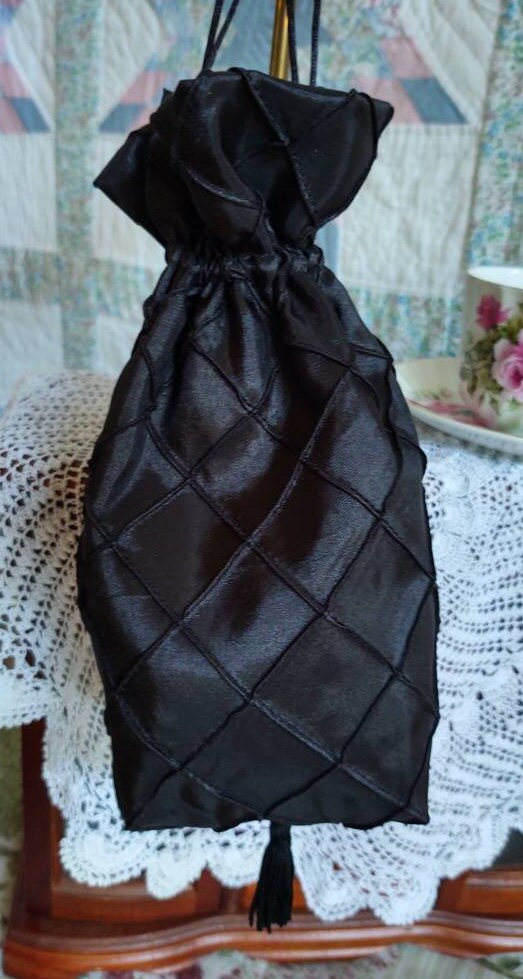 Reticule drawstring bag, 19th Century Victorian purse, Evening, Civil War, Edwardian, Regency, Mourning, 1820's & up, Ladies Ditty Bag