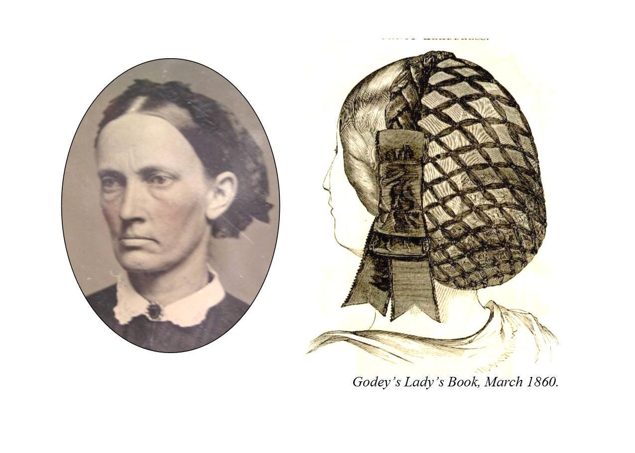 Black Ribbon Hairnet with two-tone Ribbon Coronets - Victorian headdress, 19th Century, Civil War, Ball Hair Accessory