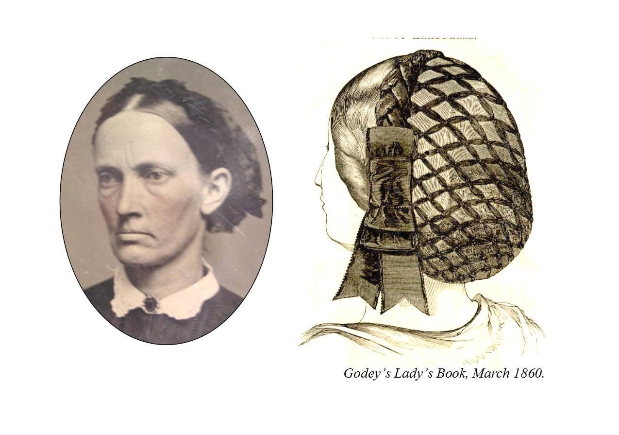 Cream or Black Ribbon Hairnet with choice of Ribbon Coronet - 19th Century Victorian headdress, Civil War, Ball Hair Accessory, Daycap