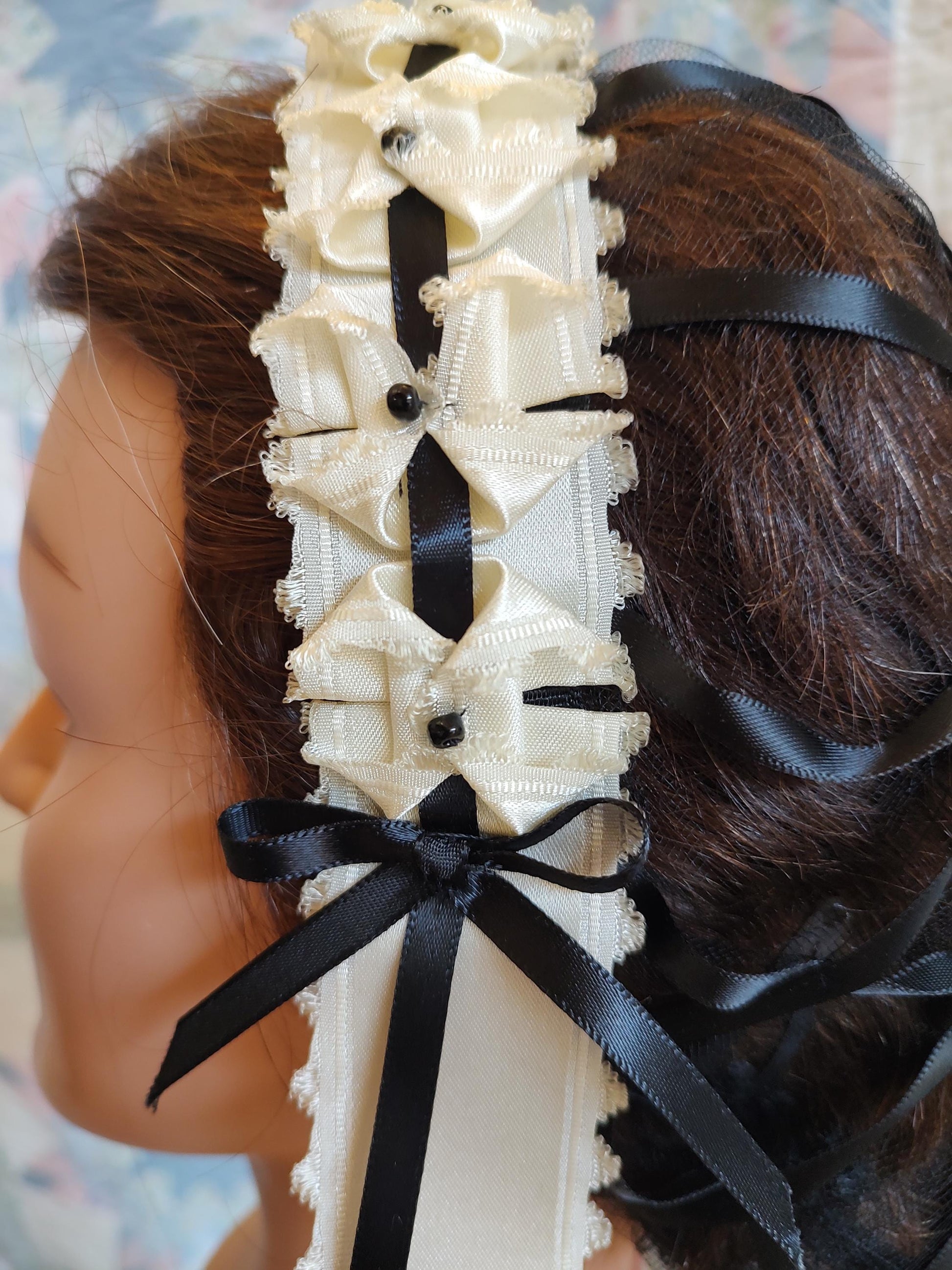 Cream or Black Ribbon Hairnet with choice of Ribbon Coronet - 19th Century Victorian headdress, Civil War, Ball Hair Accessory, Daycap