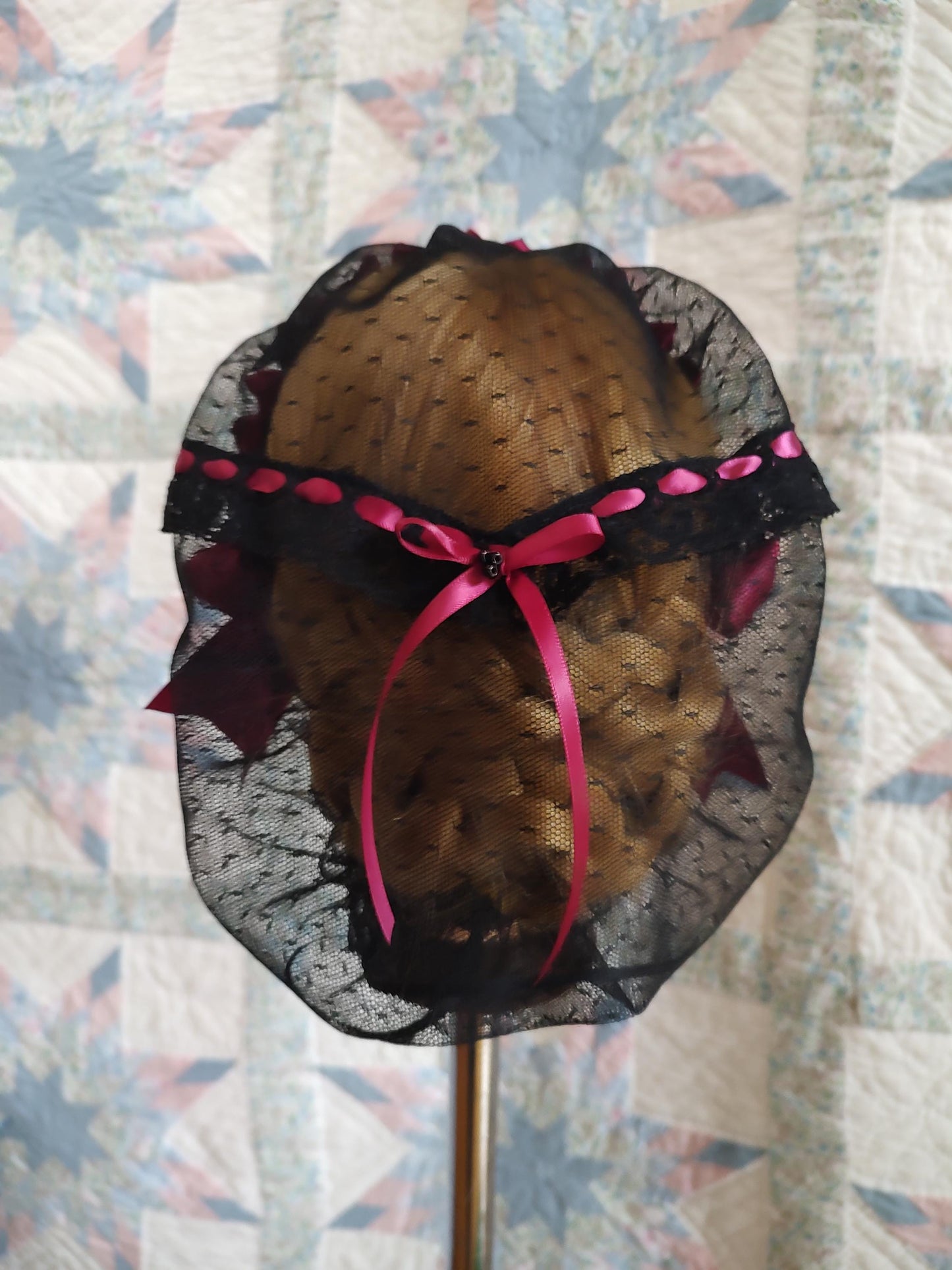 Black Lacy Daycap with choice of Ribbon Coronet, Civil War, Victorian breakfast cap, 19th Century, Historical Headwear,