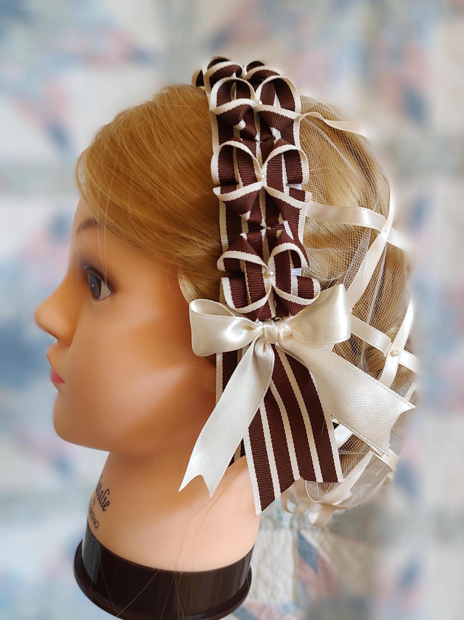 hairnet showing folded ribbon coronet