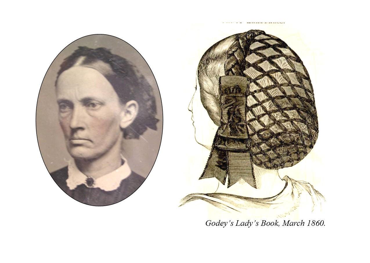 Black Ribbon Hairnet for Second Mourning with steel trimmed with Purple Ribbon Coronet, Victorian, 19th Century, Civil War
