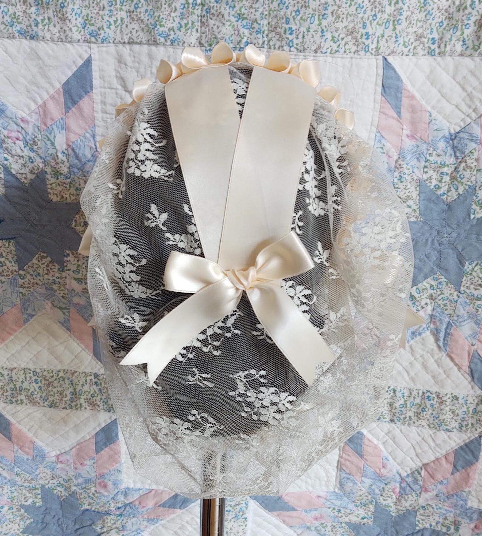 Cream Lacy Daycap with choice of ribbon accent, Civil War, Victorian breakfast cap, 19th Century, Historical Headwear,