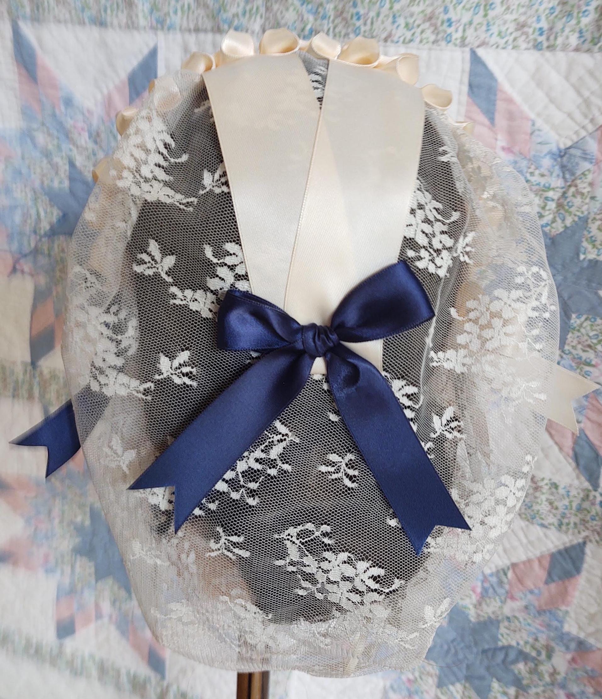 Cream Lacy Daycap with choice of ribbon accent, Civil War, Victorian breakfast cap, 19th Century, Historical Headwear,