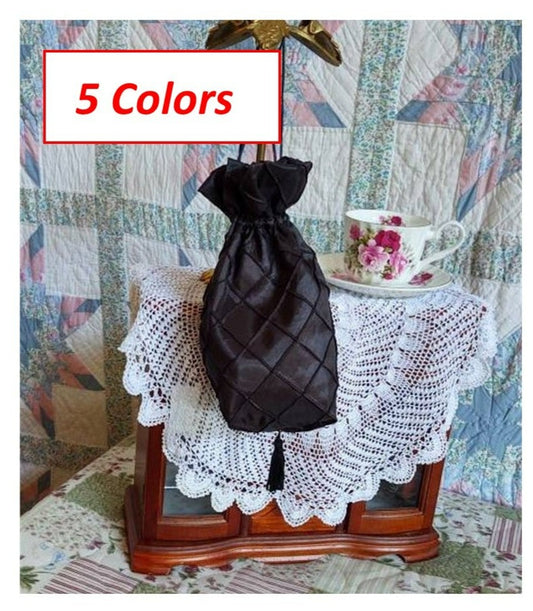 Pintucked Taffeta Reticule, in 5 Colors,  drawstring bag, 19th Century Victorian, Evening, Civil War, Edwardian, Regency,