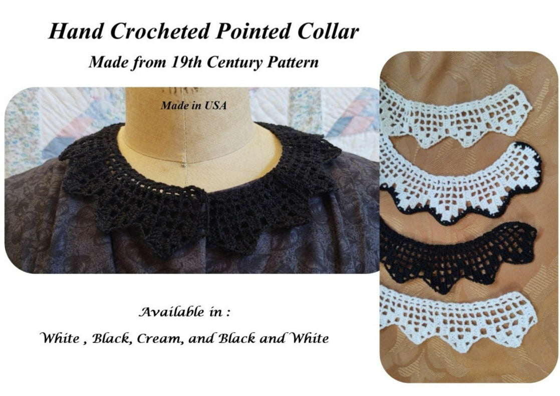 Crocheted Pointed Collar Made from 19th Century pattern in 4 Colors, detachable, 19th Century, Victorian