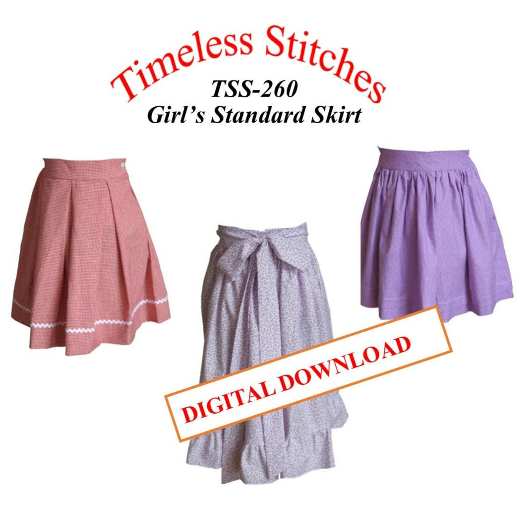 TSS-260 Girl's Standard Skirt Sewing Pattern, 19th Century Basic Girl's Skirt DIGITAL DOWNLOAD