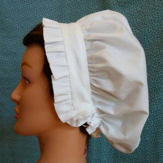 White Cotton Round Cap - Day cap - Mob cap - colonial, revolutionary, regency or civil war