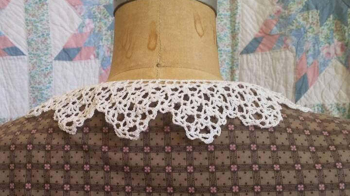 Handmade Crocheted White Cotton Pointed Collar