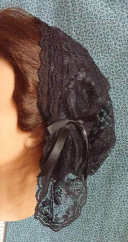 Black Lacy Daycap with Short Lappetts / Mourning / Widows