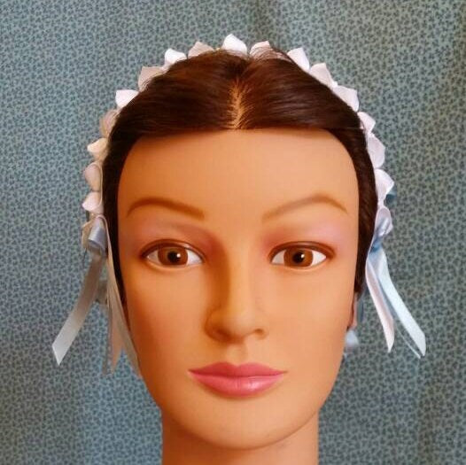 White and Soft Blue Ribbon Hairnet