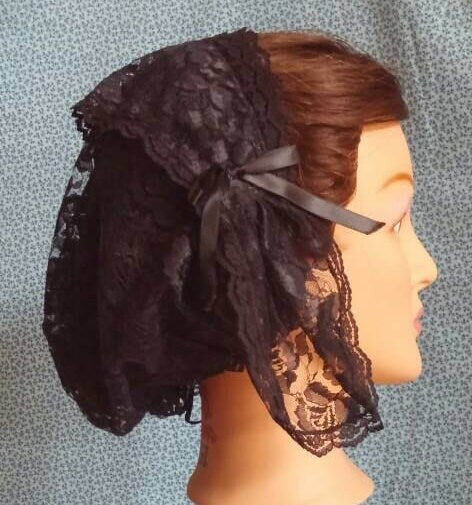 Black Lacy Daycap with Short Lappetts / Mourning / Widows