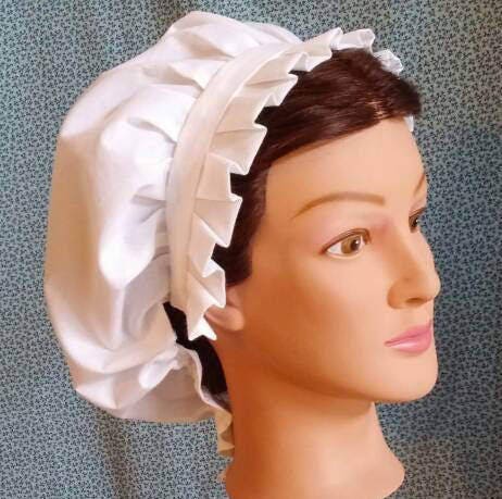 GIRLS SIZE White Pleated Cotton Round Cap - Day cap - Mob cap - colonial, revolutionary, regency or civil war