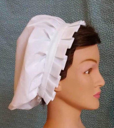GIRLS SIZE White Pleated Cotton Round Cap - Day cap - Mob cap - colonial, revolutionary, regency or civil war