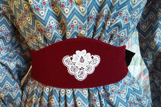 Wine Velvet Medici Belt with White Applique