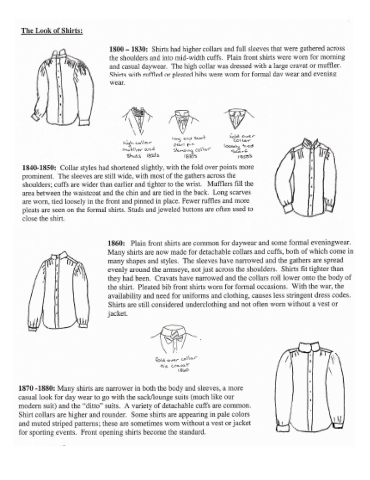 Men'sTailored Dress Shirt/ 19th Century Civilian Mens Shirt Pattern Timeless Stitches Sewing Pattern TSM-715