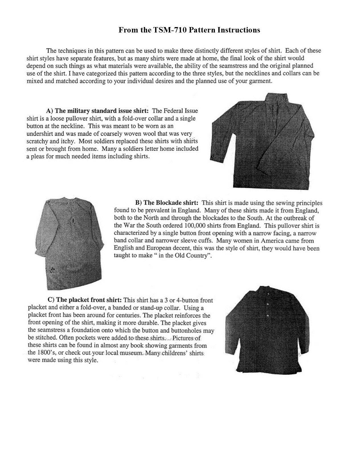 Military Standard Issue/ Mid - 19th Century Basic/ Civilian Mens and Boys Shirt Pattern Timeless Stitches Sewing Pattern TSM-710