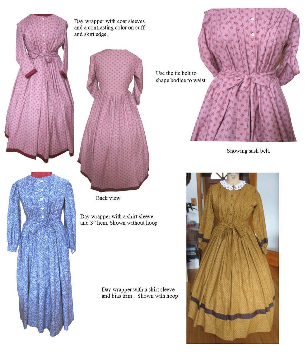 TSD-303 Day Wrapper Dress Sewing Pattern, 1840-1870, Civil War Era ...
