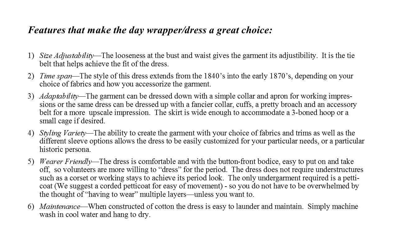 Day Wrapper Dress /Mid- 19th Century 1840- early 1870/ Civil War Era Dress Pattern/ Timeless Stitches Sewing Pattern TSD-303