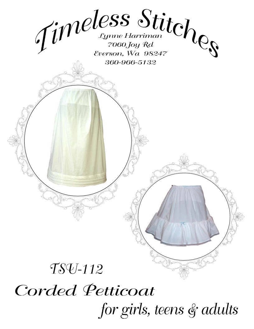 Corded Petticoat Pattern for Girls, Teens and Adults/ 19th Century Sewing Pattern/ Timeless Stitches Pattern TSU-112 DIGITAL DOWNLOAD