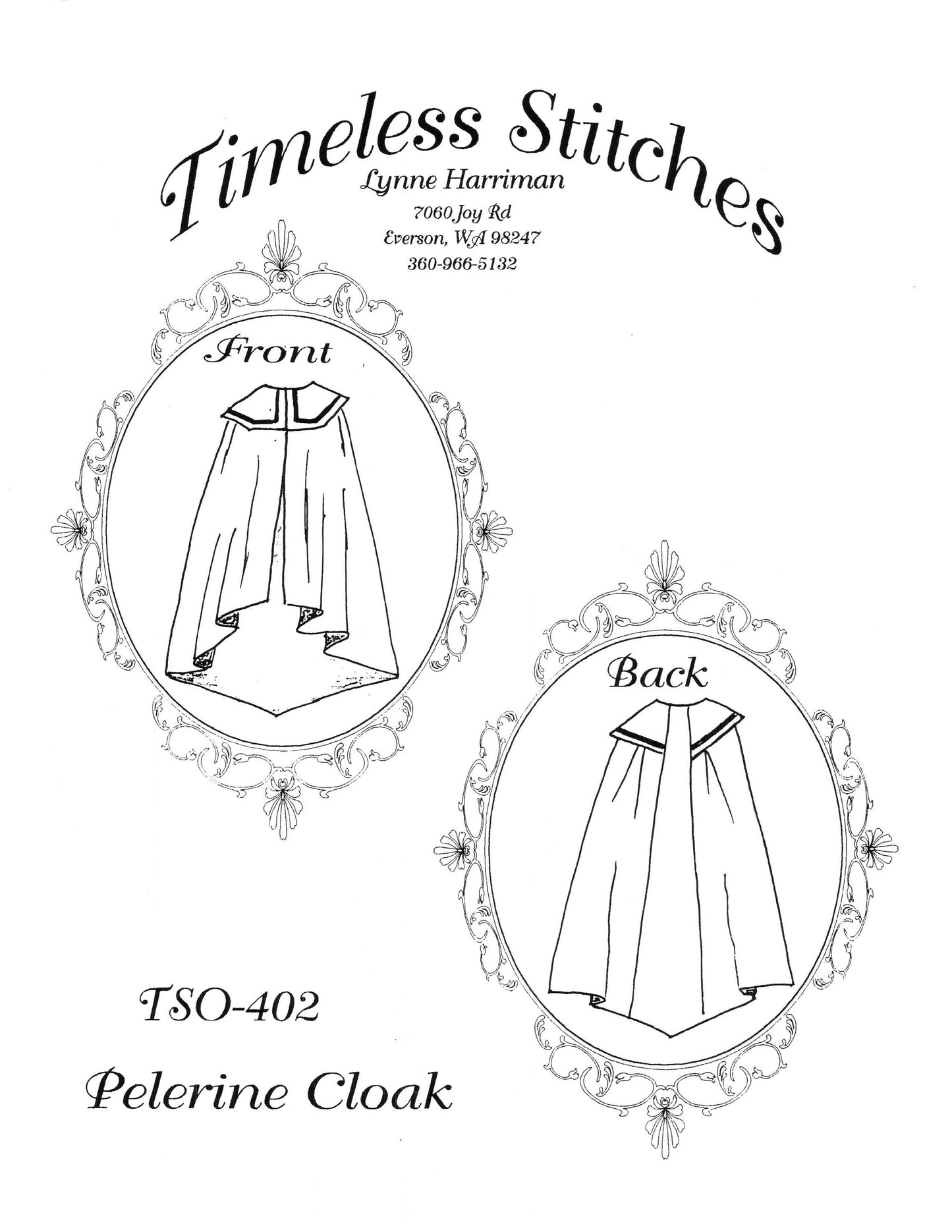 Pelerine Cloak/19th Century Cloak Cape Pattern/ Timeless Stitches Sewing Pattern TSO- 402 Pelereine Cloak